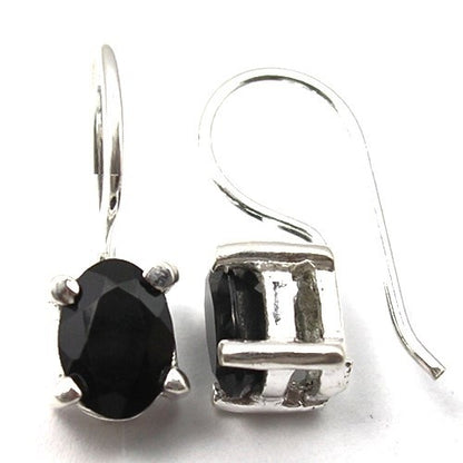 Sterling Silver Oval Black Onyx Drop Earrings