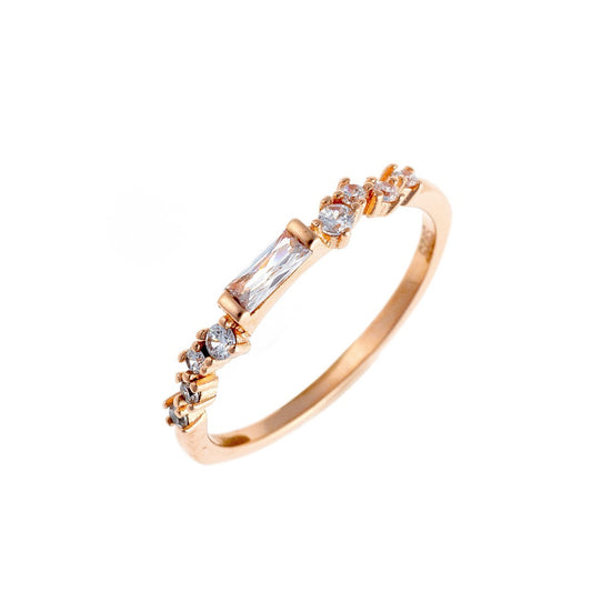 Sterling Silver Rose Gold Plated Rectangle CZ Ring