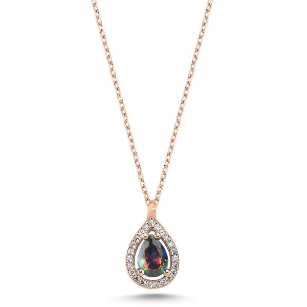 Sterling Silver Rose Gold Plated Mystic Topaz Necklace