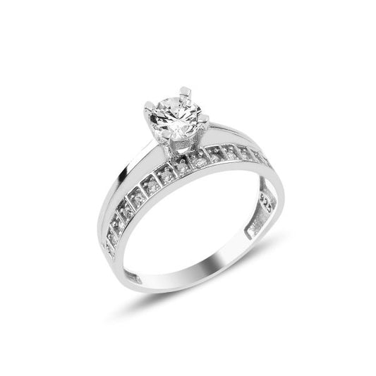 Double clear cubic zirconia stone silver ring