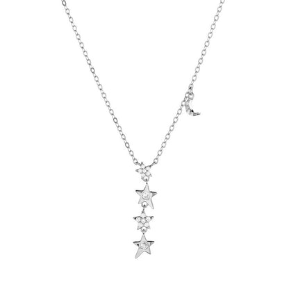 Sterling Silver Rhodium Plated CZ Stars Necklace