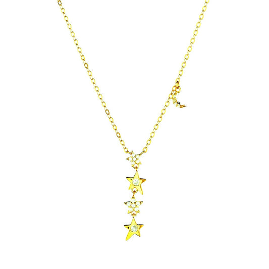 Sterling Silver Gold Plated CZ Stars Necklace