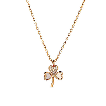 Sterling Silver Rose Gold Plated CZ Clover Necklace