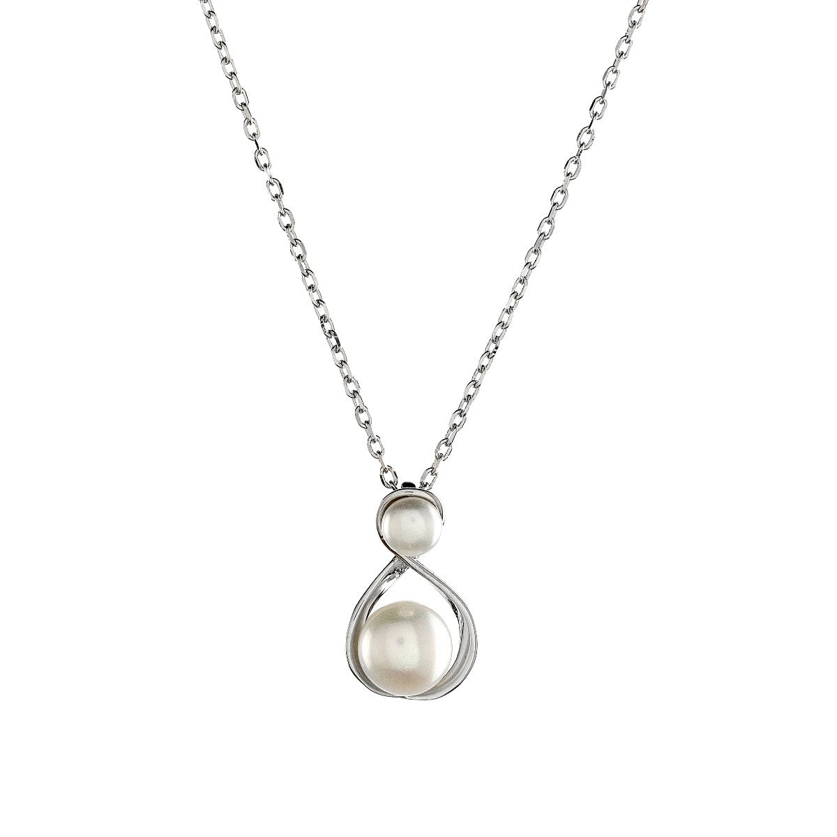 Sterling Silver Rhodium Plated Pearl Pendant Necklace