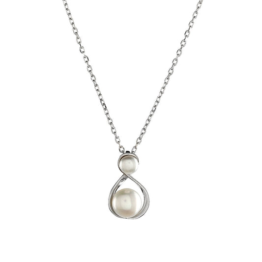 Sterling Silver Rhodium Plated Pearl Pendant Necklace