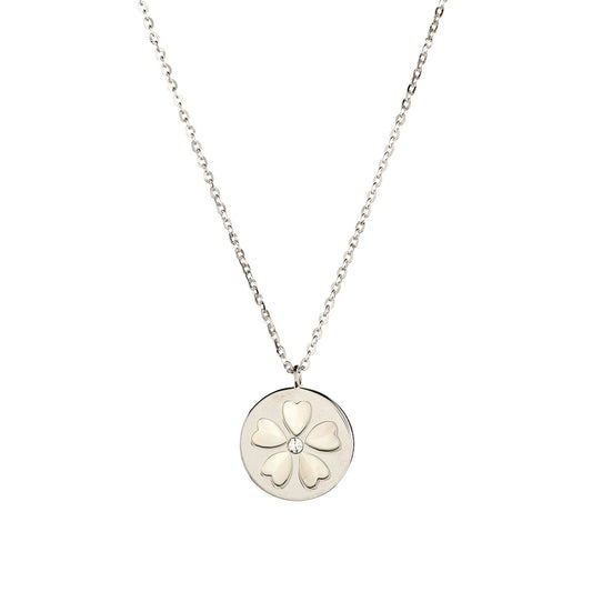 Sterling Silver Rhodium Plated Nacre Flower Necklace