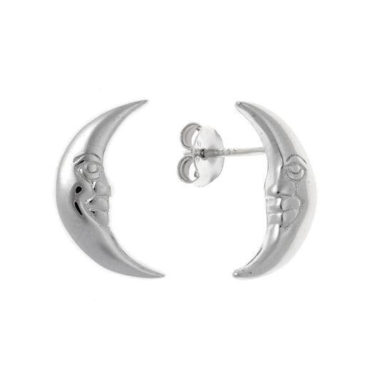 Sterling Silver Rhodium Plated Moon Studs