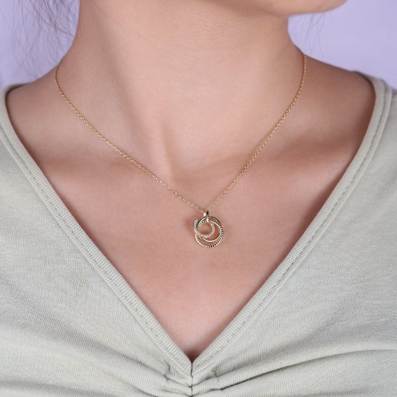 Sterling Silver Rose Gold Plated Triple Ring Necklace