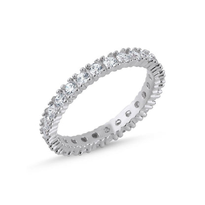 Sterling Silver Rhodium Plated 2.5 mm CZ Band Ring