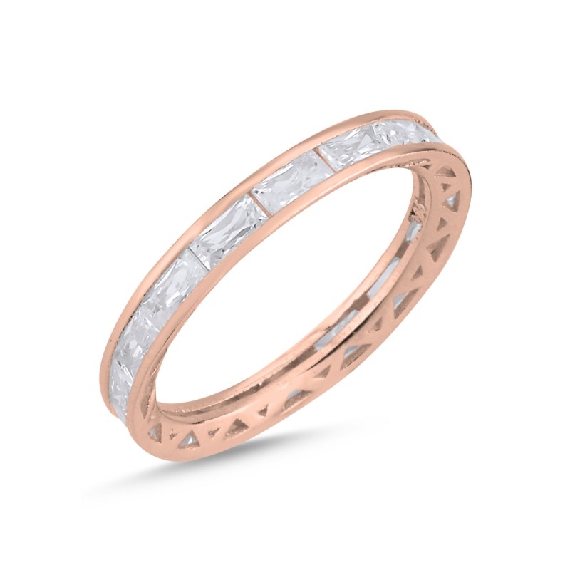 Sterling Silver Rose Gold Plated 3 mm Rectangle CZ Band Ring