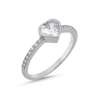 Sterling Silver Rhodium Plated CZ Heart Ring