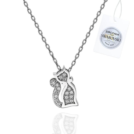 Sterling Silver Rhodium Plated Swarovski Cat Necklace