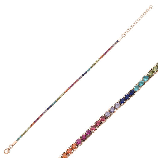 Sterling Silver Rose Gold Plated Rainbow CZ Tennis Bracelet