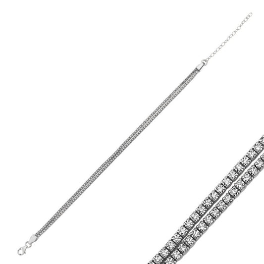 Sterling Silver Rhodium Plated CZ Double Row Tennis Bracelet