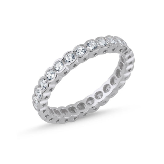 Scandinavian Silver Rhodium Plated 3 mm CZ Band Ring