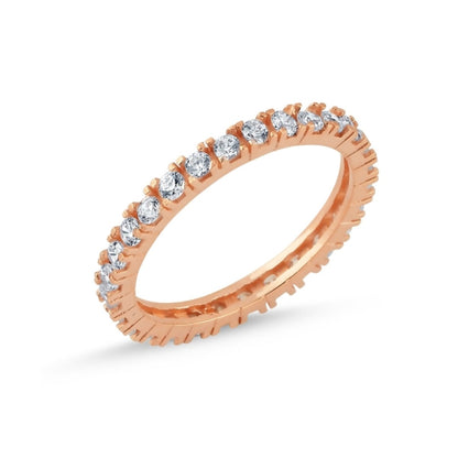 Scandinavian Silver Rose Gold Plated 2 mm CZ Band Ring