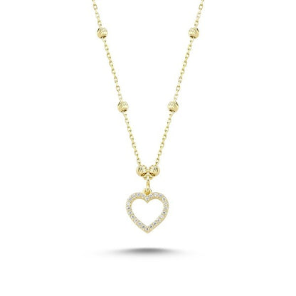 Sterling Silver Gold Plated CZ Heart Necklace