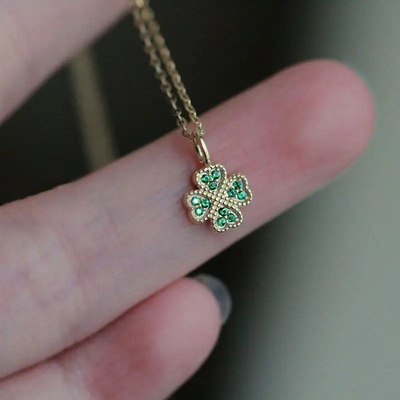 Sterling Silver Gold Plated CZ Clover Pendant Necklace