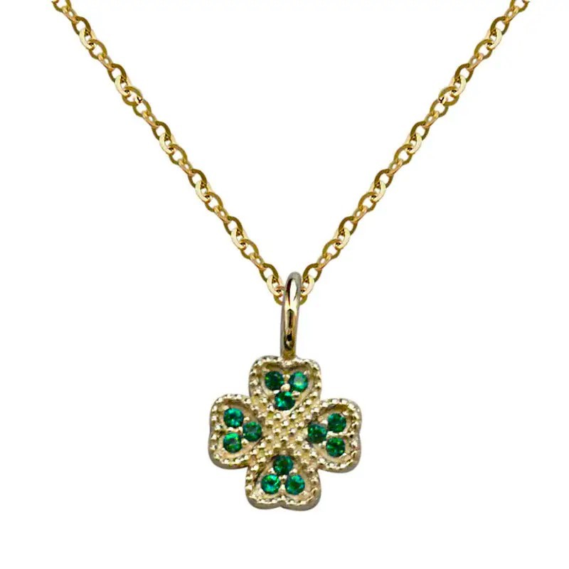 Sterling Silver Gold Plated CZ Clover Pendant Necklace