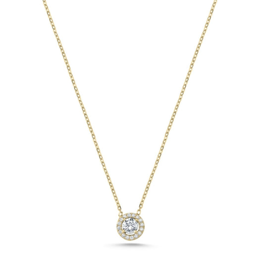 Sterling Silver Gold Plated CZ Crystal Pendant Necklace