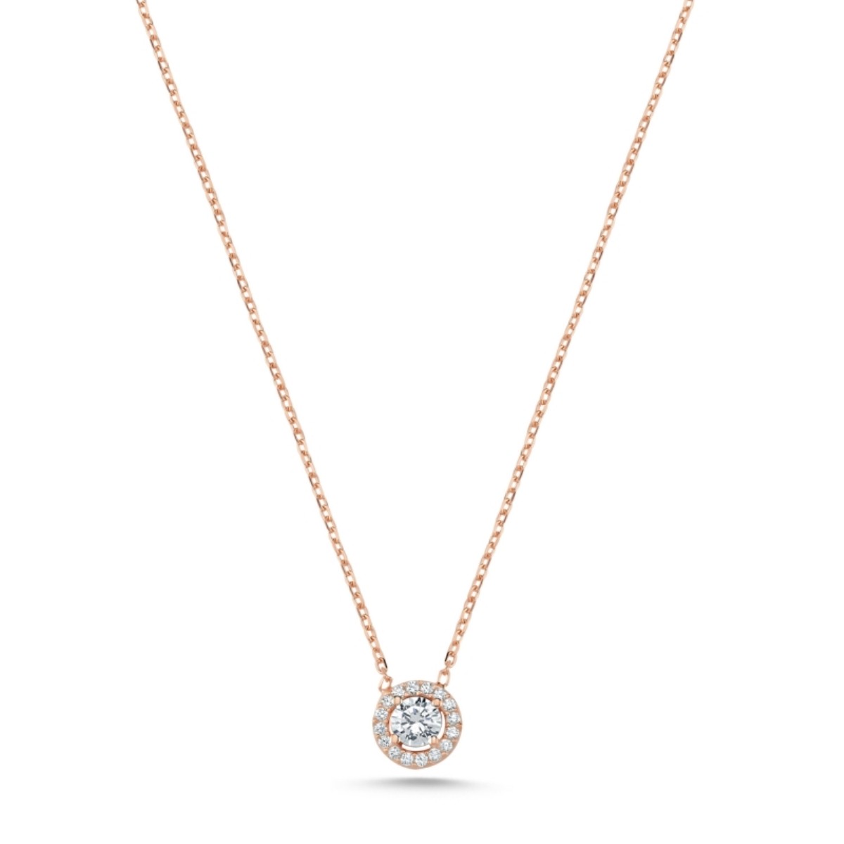 Sterling Silver Rose Gold Plated CZ Crystal Necklace