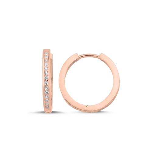 Silver Rose Gold Plated 12 - 20 mm CZ Hoops