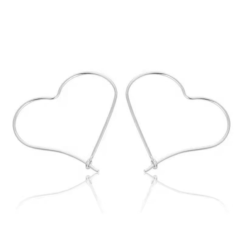 Sterling Silver Rhodium Plated Heart Hoops