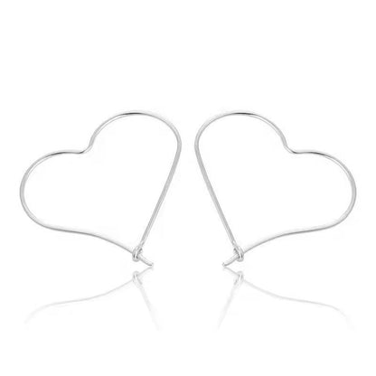 Sterling Silver Rhodium Plated Heart Hoops