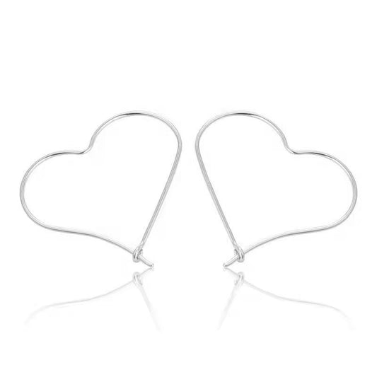 Sterling Silver Rhodium Plated Heart Hoops