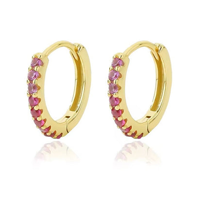 Sterling Silver Gold Plated 13 mm Hoops with Pink CZ