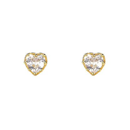 Sterling Silver Gold Plated CZ Heart Studs