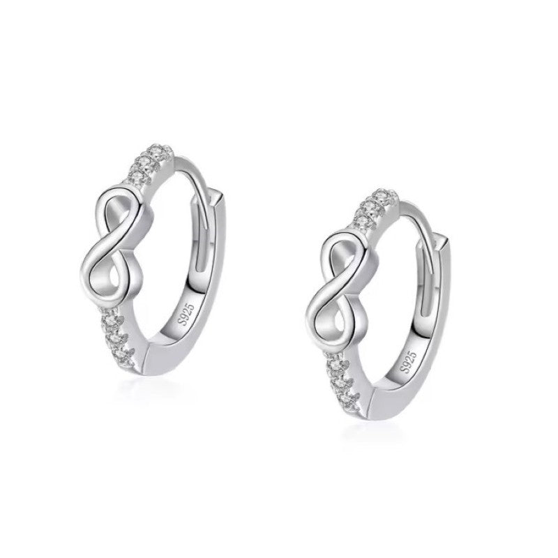 Sterling Silver Rhodium Plated Infinity Hoops with CZ