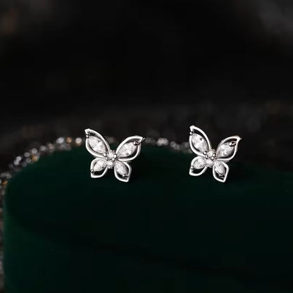 Sterling Silver Rhodium Plated CZ Butterfly Studs