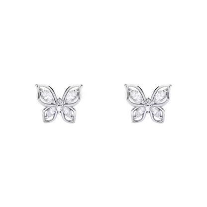 Sterling Silver Rhodium Plated CZ Butterfly Studs