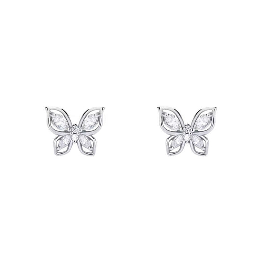 Sterling Silver Rhodium Plated CZ Butterfly Studs