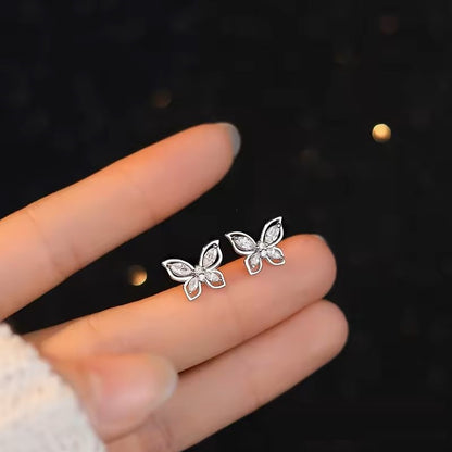 Sterling Silver Rhodium Plated CZ Butterfly Studs