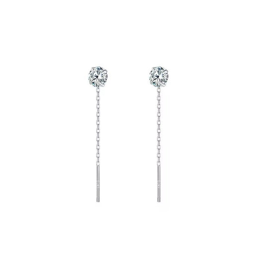 Sterling Silver CZ Chain Drop Earrings