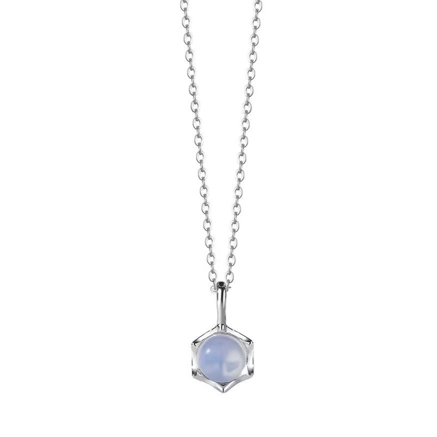 Sterling Silver Rhodium Plated Synthetic Moonstone Necklace