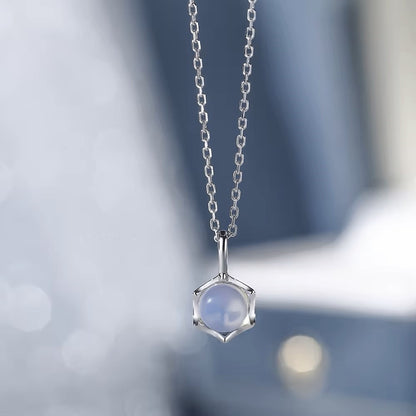 Sterling Silver Rhodium Plated Synthetic Moonstone Necklace