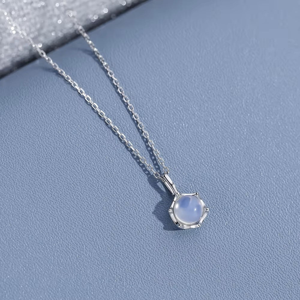 Sterling Silver Rhodium Plated Synthetic Moonstone Necklace