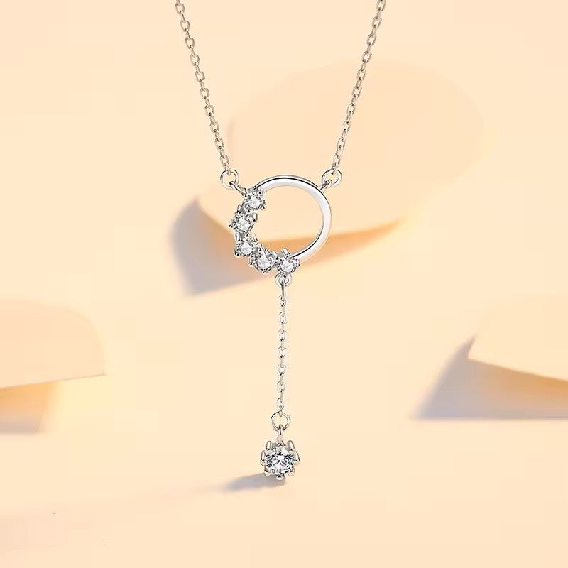 Sterling Silver Rhodium Plated CZ Circle Necklace