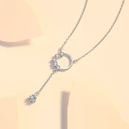 Sterling Silver Rhodium Plated CZ Circle Necklace