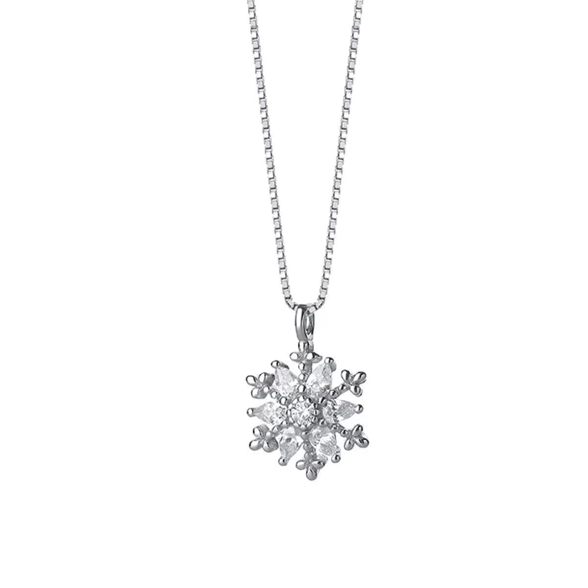 Sterling Silver Rhodium Plated CZ Flower Necklace