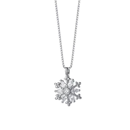 Sterling Silver Rhodium Plated CZ Flower Necklace