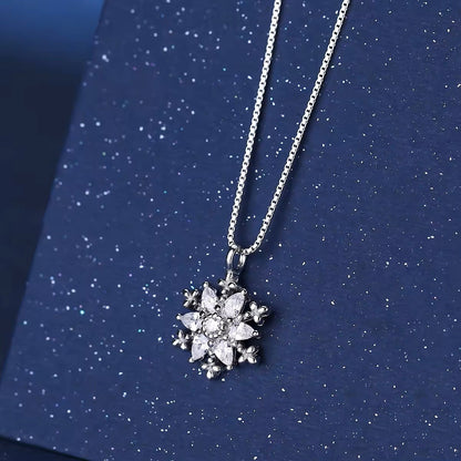 Sterling Silver Rhodium Plated CZ Flower Necklace