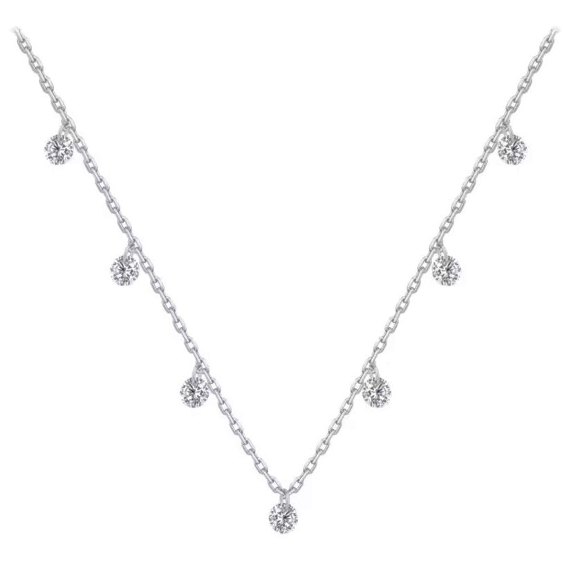 Sterling Silver Rhodium Plated CZ Crystal Necklace