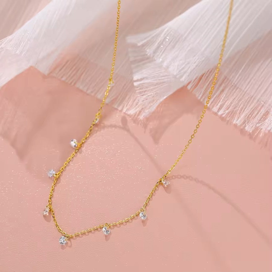 Sterling Silver Gold Plated CZ Crystal Necklace