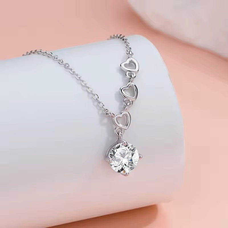 Sterling Silver Rhodium Plated Heart & CZ Crystal Necklace