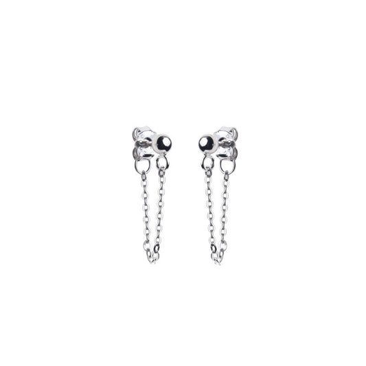 Sterling Silver Rhodium Plated Chain Drop Earrings