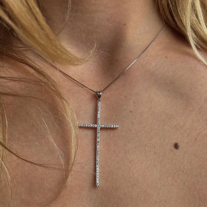 Sterling Silver Rhodium Plated CZ Cross Necklace